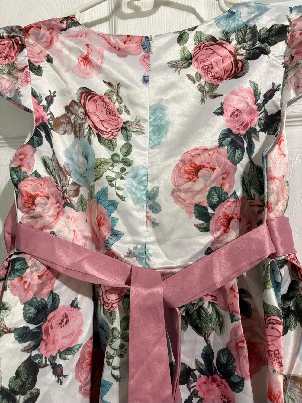 Source Unknown White Floral Dress with Pink and Blue Accents